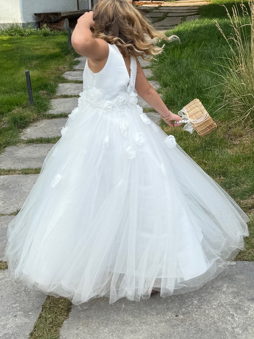 Flower Girl White Tulle Dress with Floral Appliqué Anthropologie